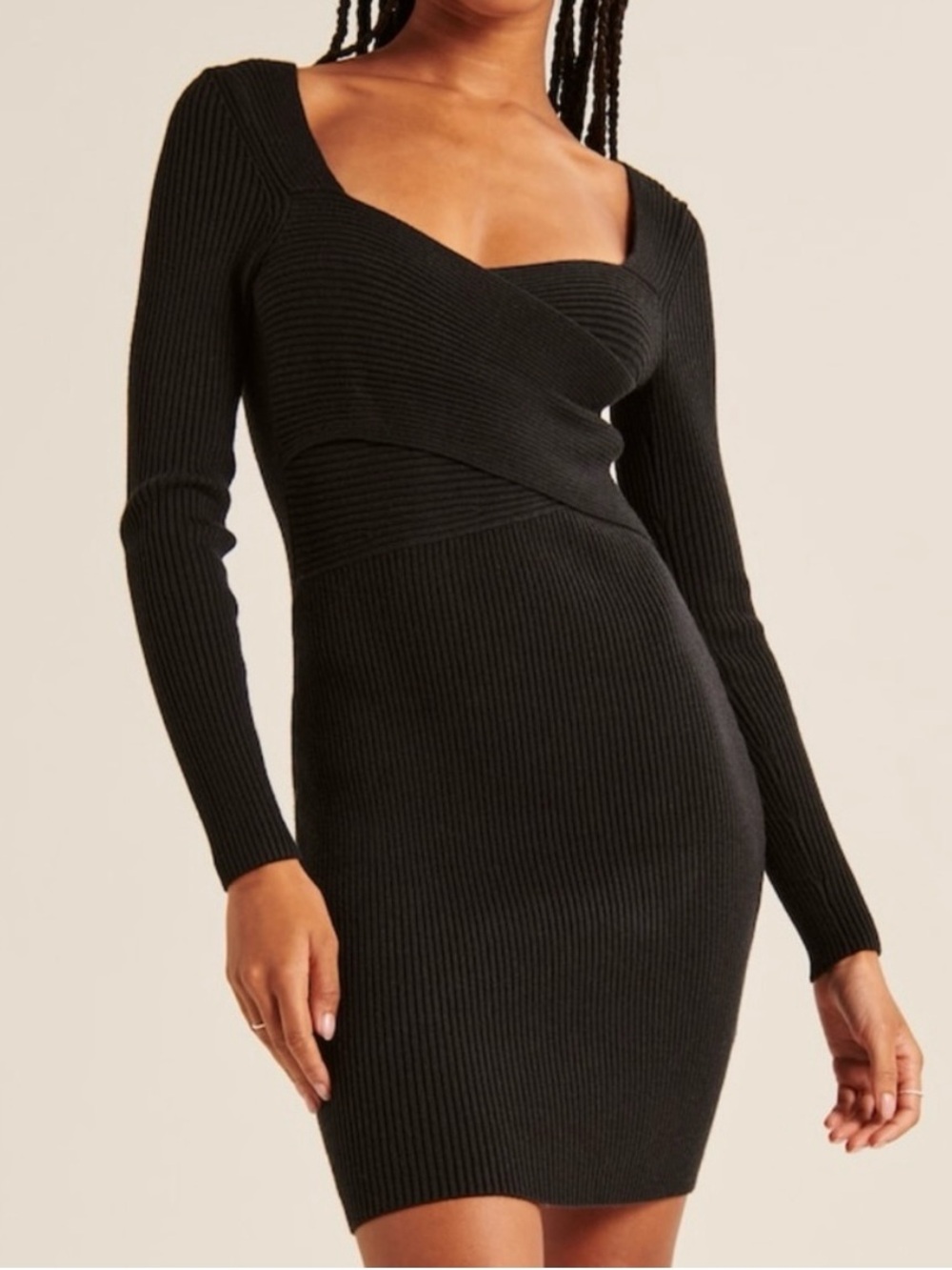 Abercrombie & Fitch Black Ribbed Mini Long-Sleeve Dress
